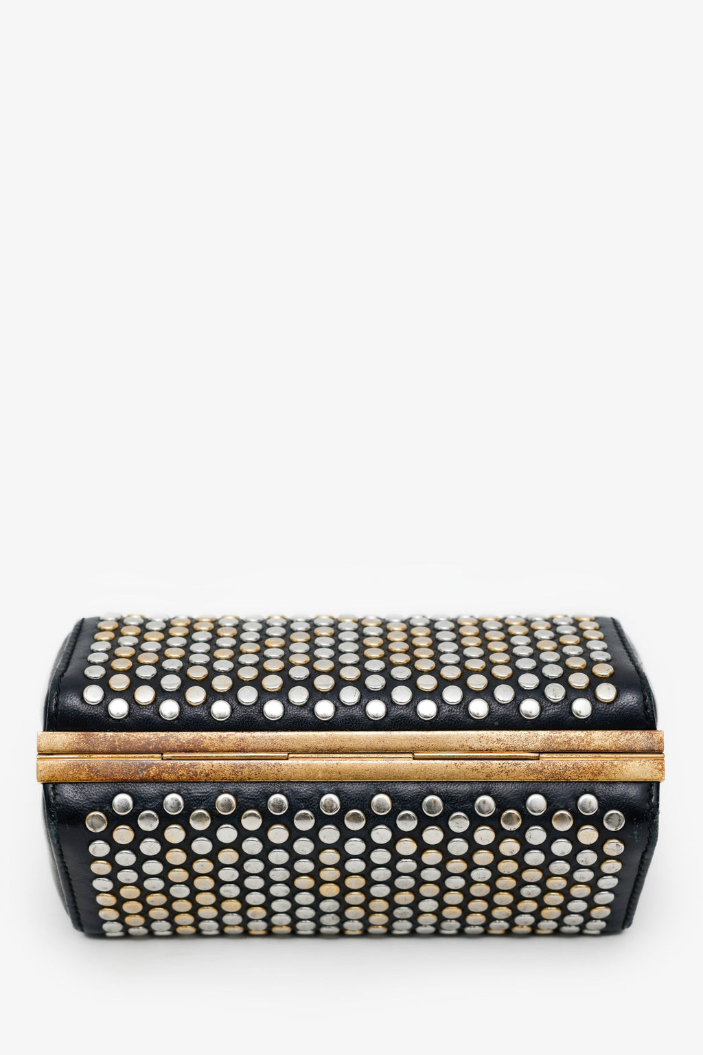 Alexander McQueen Black Leather Hexagon Studded Clutch With Strap
