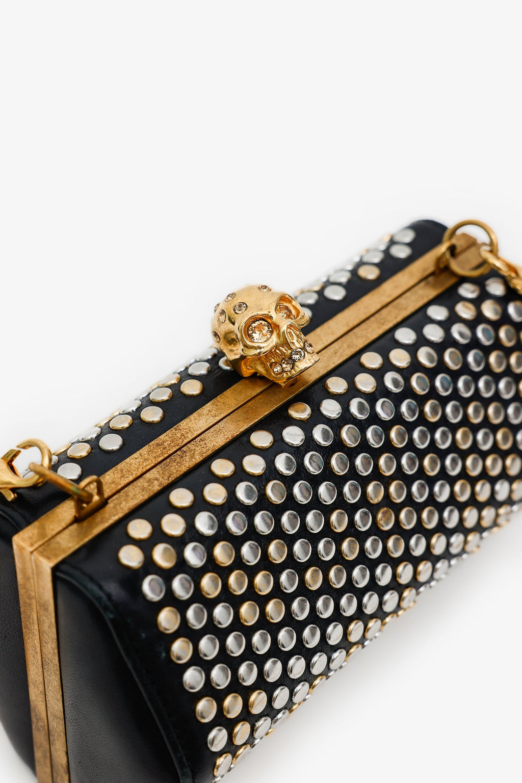Alexander McQueen Black Leather Hexagon Studded Clutch With Strap