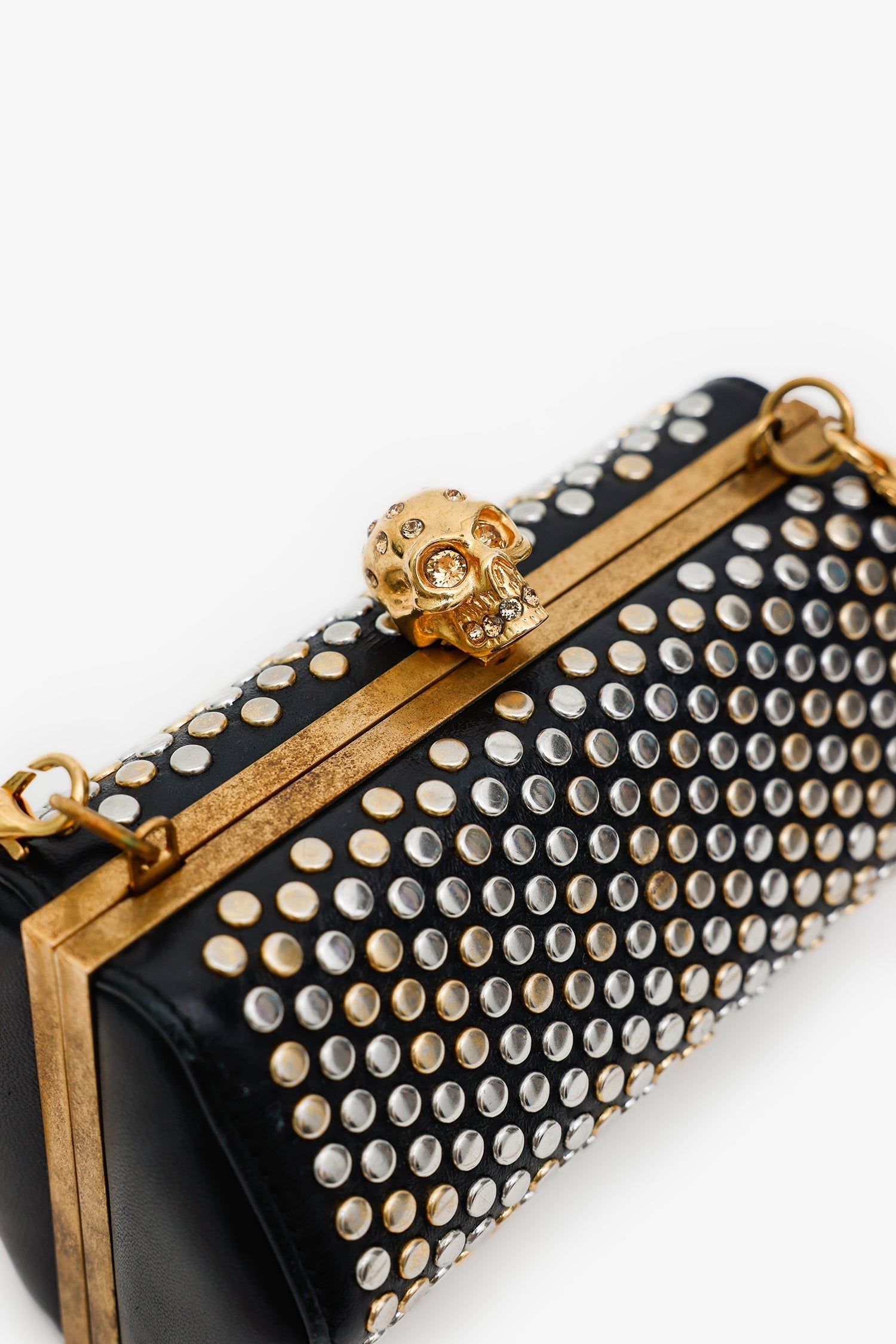 Alexander McQueen Black Leather Hexagon Studded Clutch With Strap