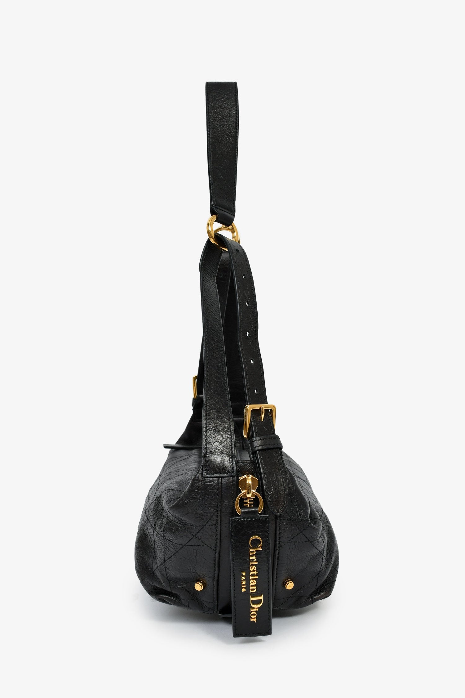 Christian Dior 2025 Black Crinkled Leather Small 'D-Journey' Hobo Bag