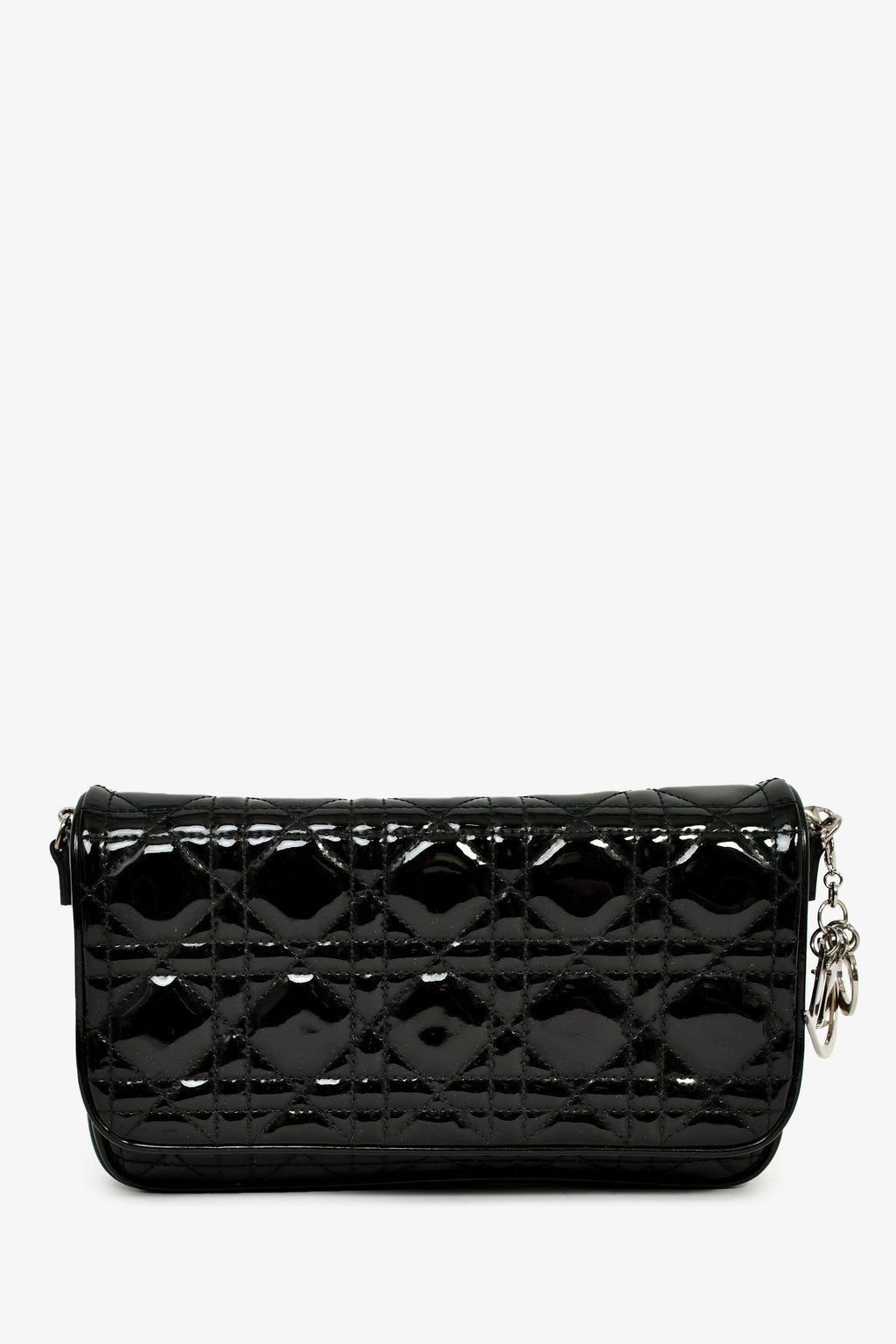 Christian Dior 2011 Black Patent Cannage Leather Lady Dior Pouch On Chain