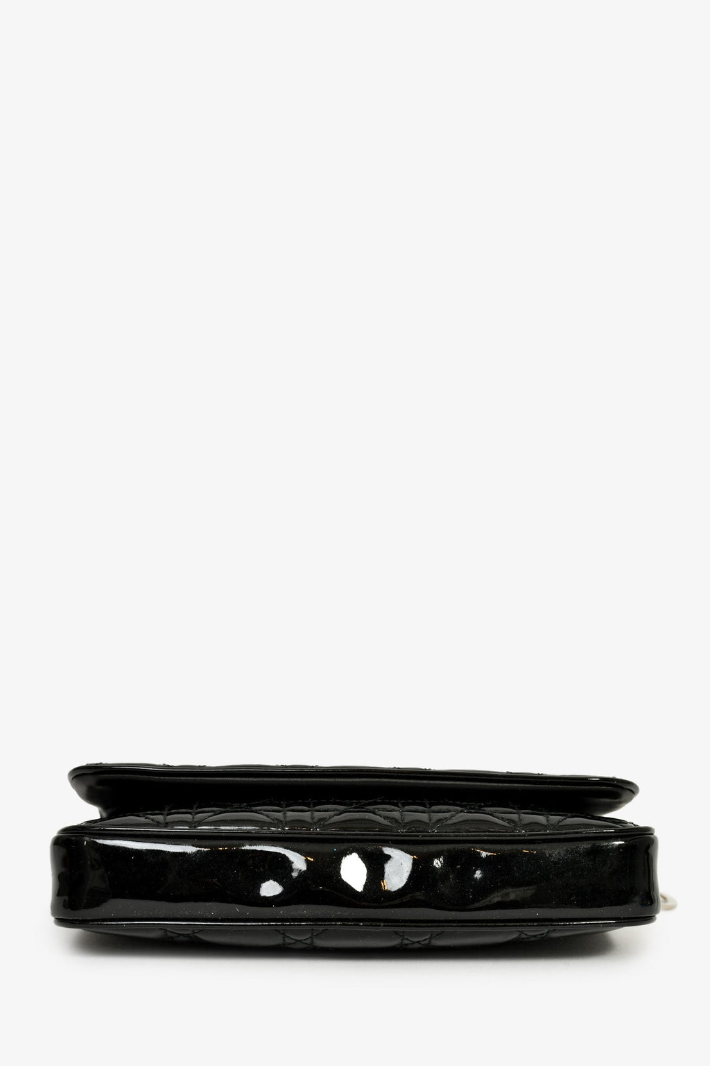 Christian Dior 2011 Black Patent Cannage Leather Lady Dior Pouch On Chain