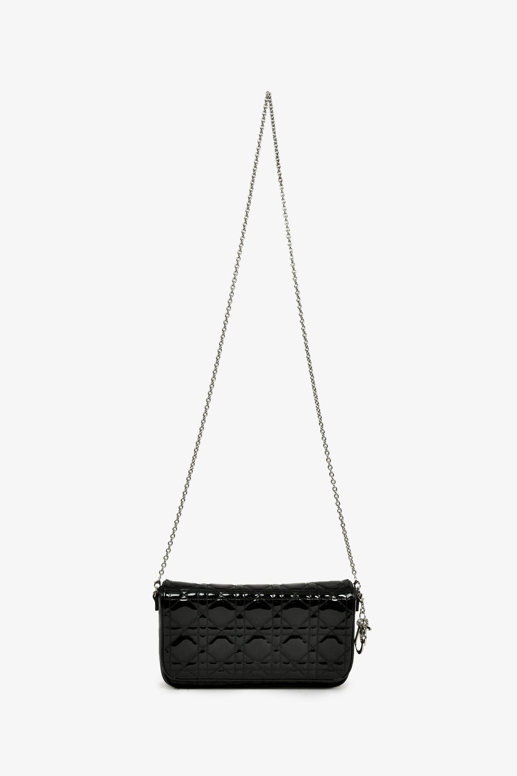 Christian Dior 2011 Black Patent Cannage Leather Lady Dior Pouch On Chain