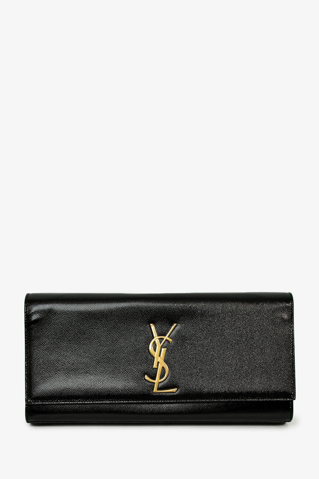 Saint Laurent Black Patent Grained Leather Cassandre Clutch