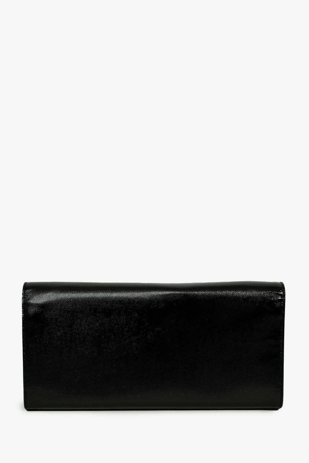 Saint Laurent Black Patent Grained Leather Cassandre Clutch