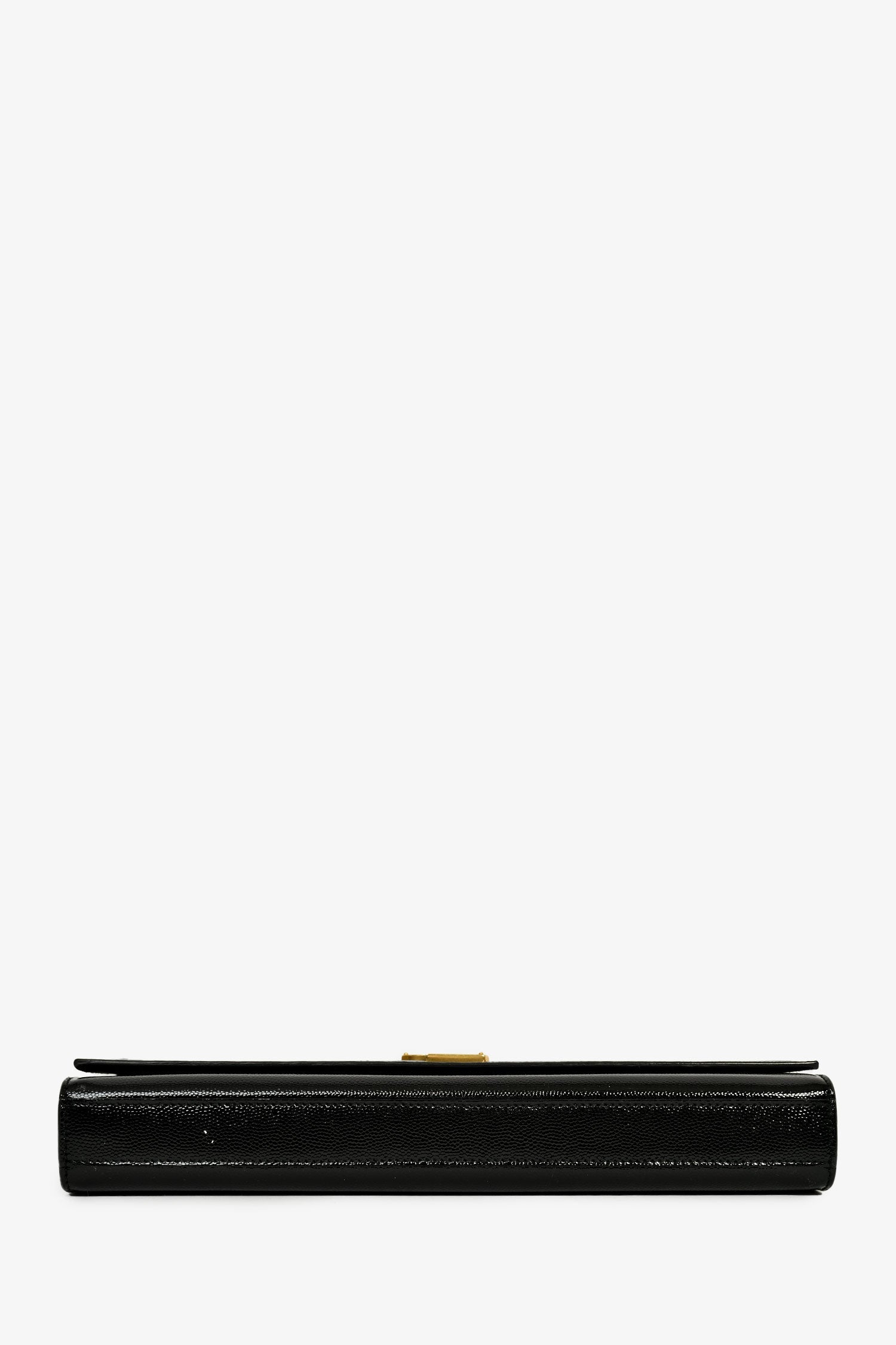 Saint Laurent Black Patent Grained Leather Cassandre Clutch
