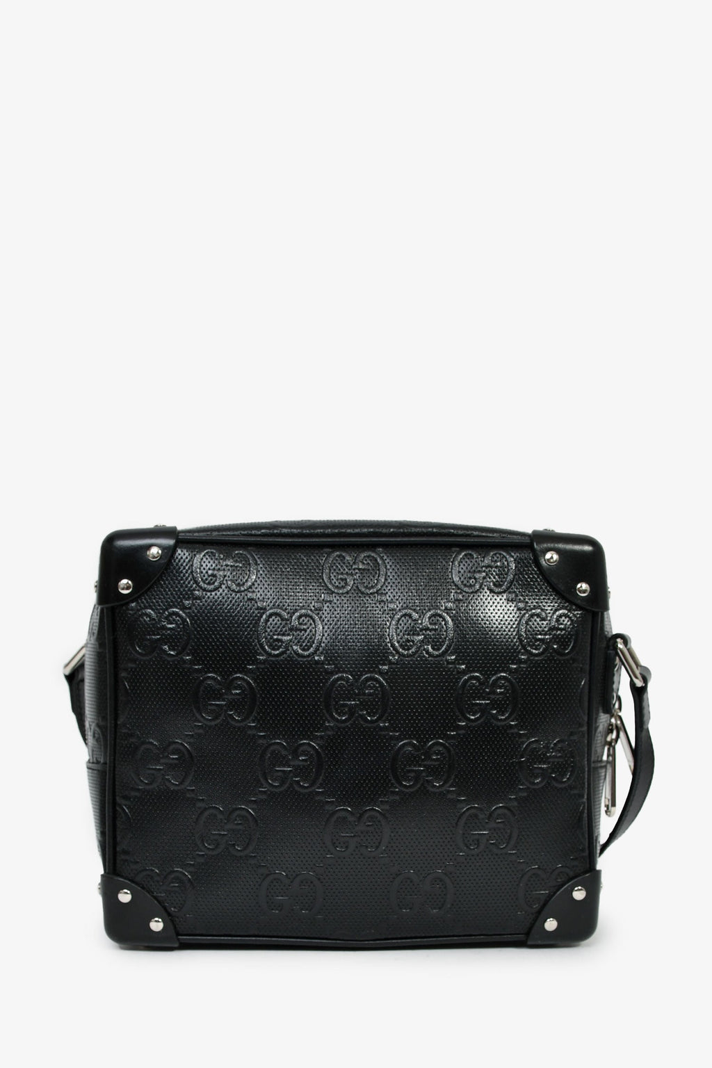 Gucci Black GG Embossed Leather Soft Trunk Messenger Bag