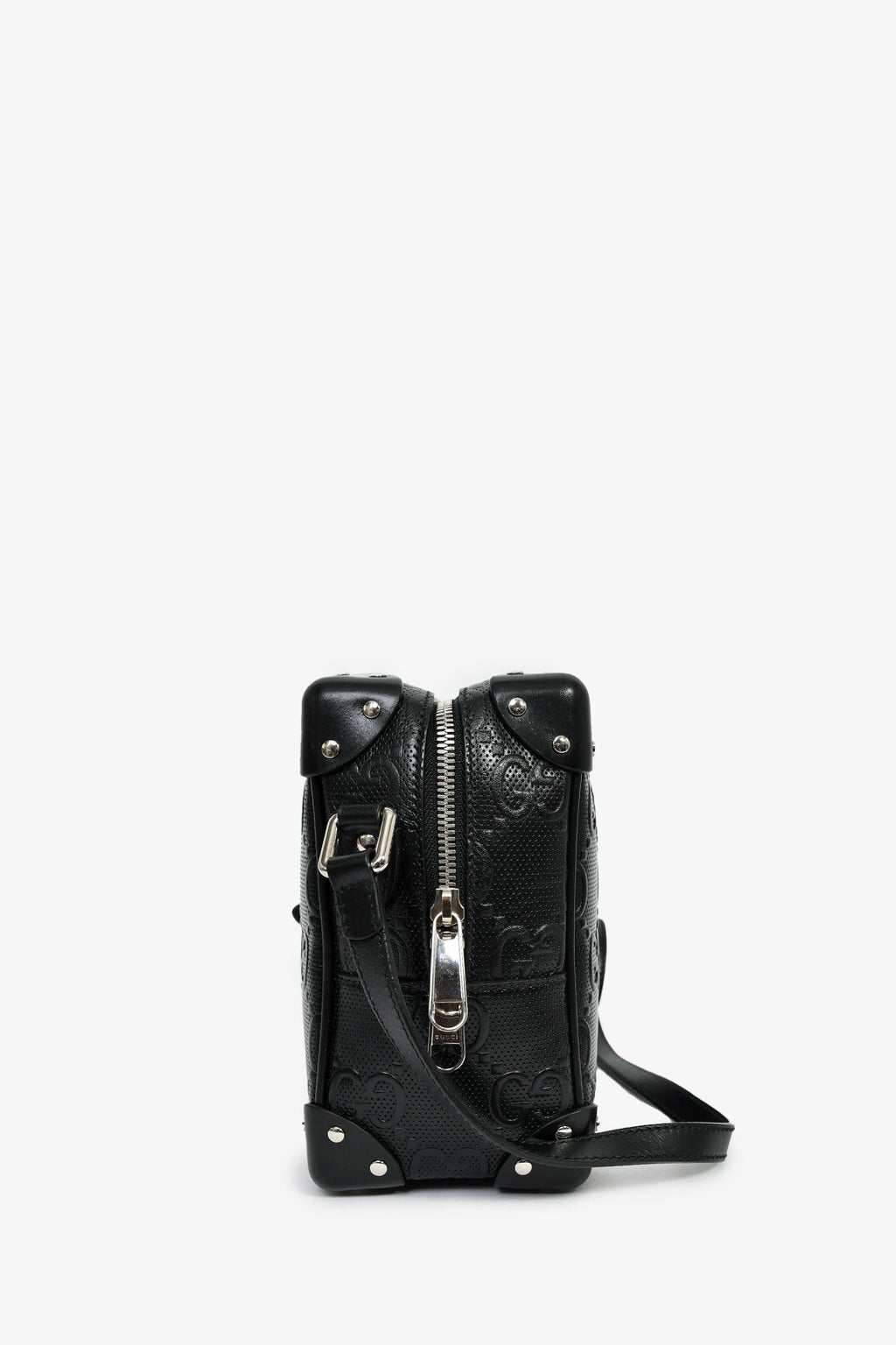 Gucci Black GG Embossed Leather Soft Trunk Messenger Bag