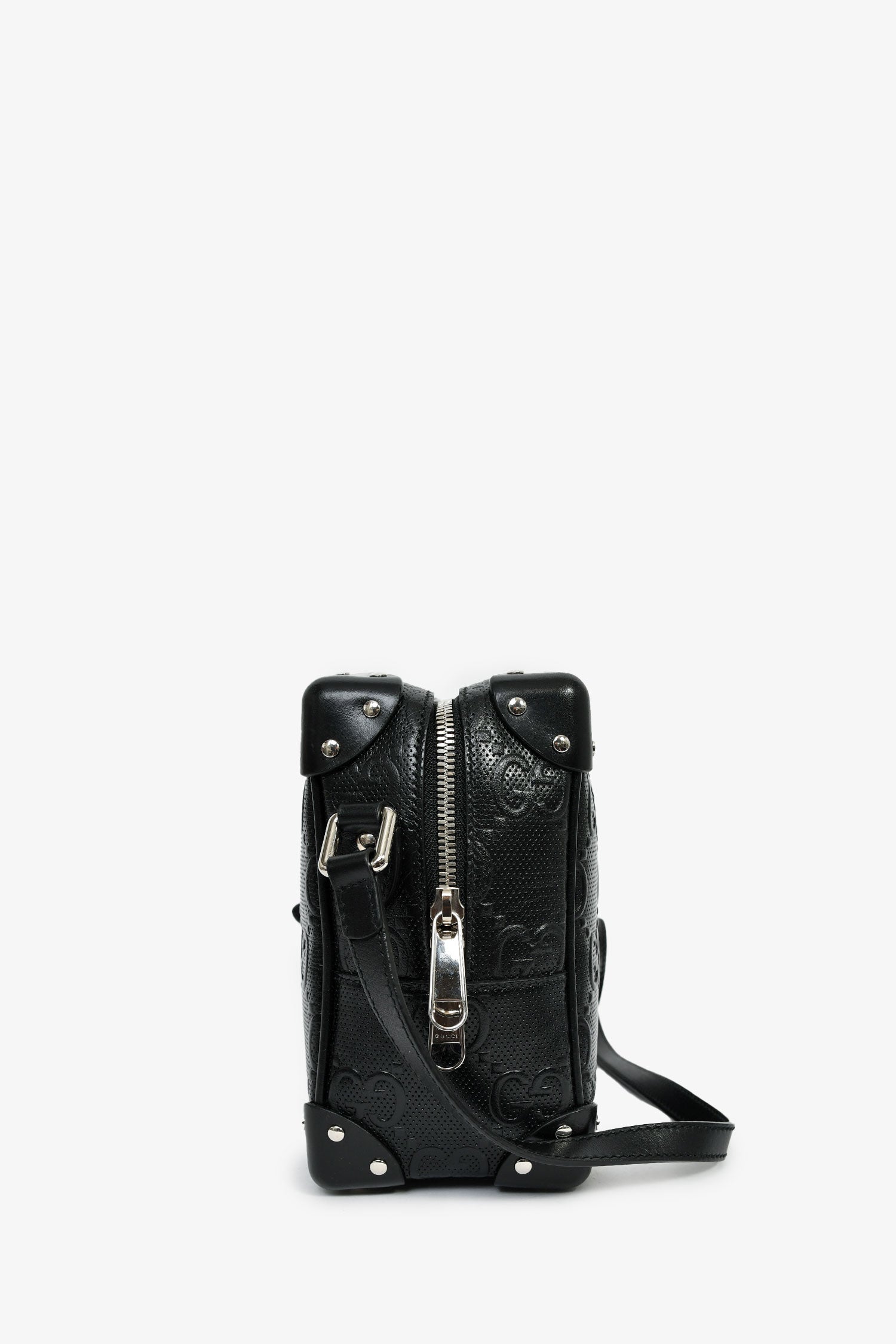 Gucci Black GG Embossed Leather Soft Trunk Messenger Bag