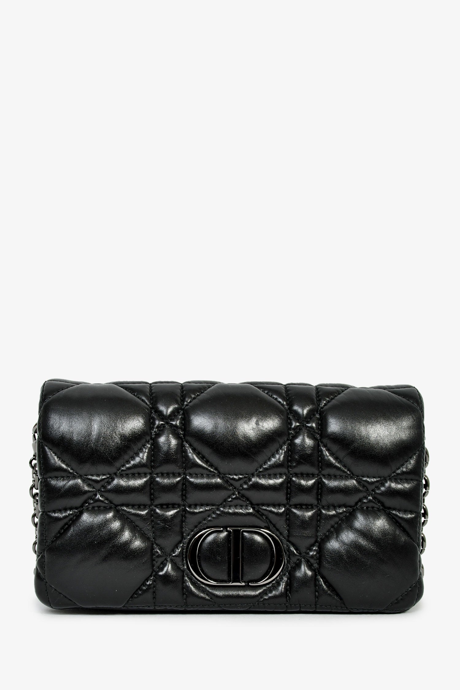 Christian Dior Black Leather Macrocannage Small 'Caro' Crossbody Bag