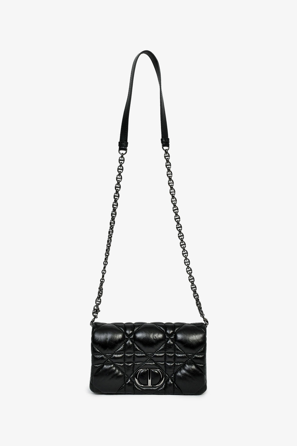 Christian Dior Black Leather Macrocannage Small 'Caro' Crossbody Bag
