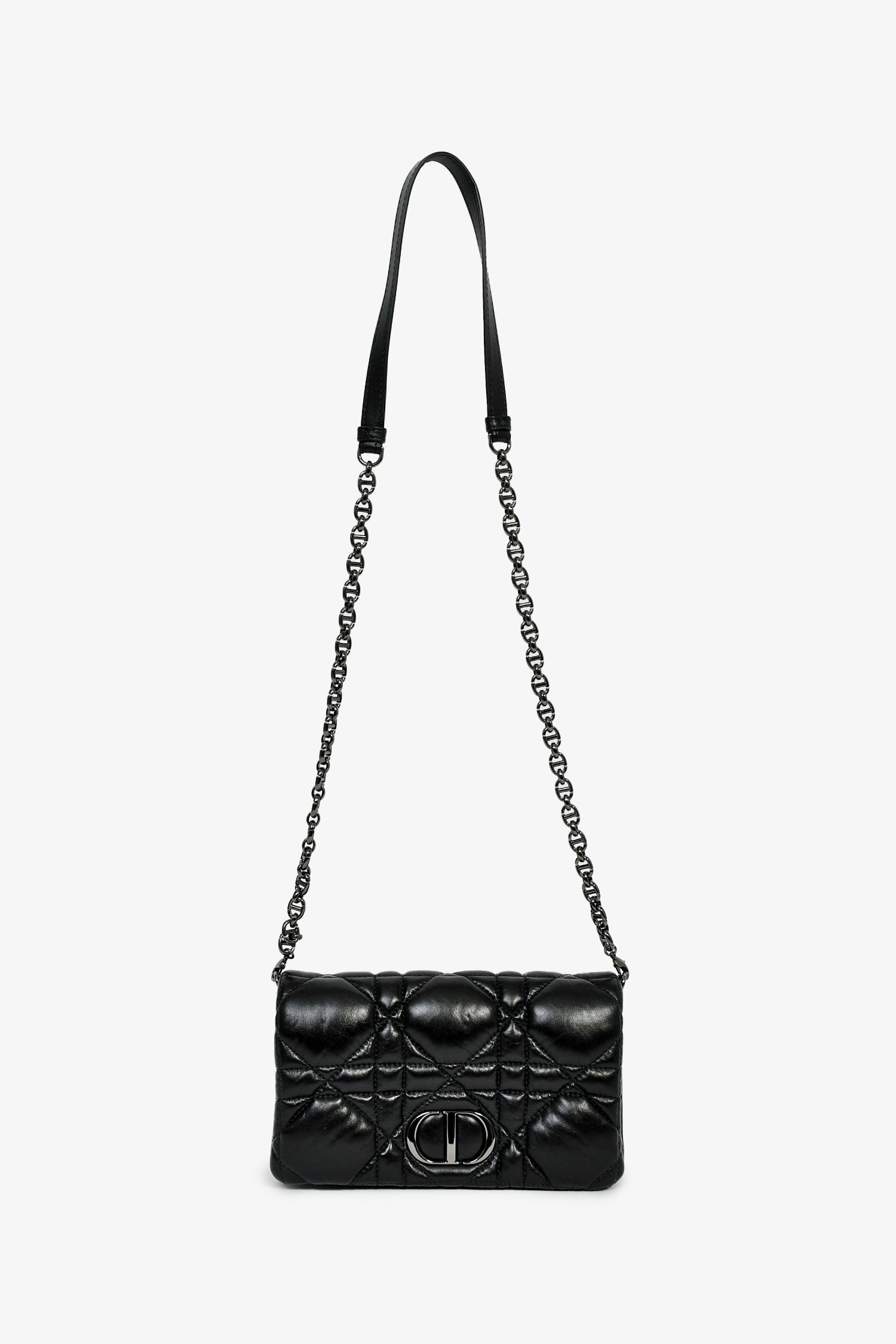 Christian Dior Black Leather Macrocannage Small 'Caro' Crossbody Bag