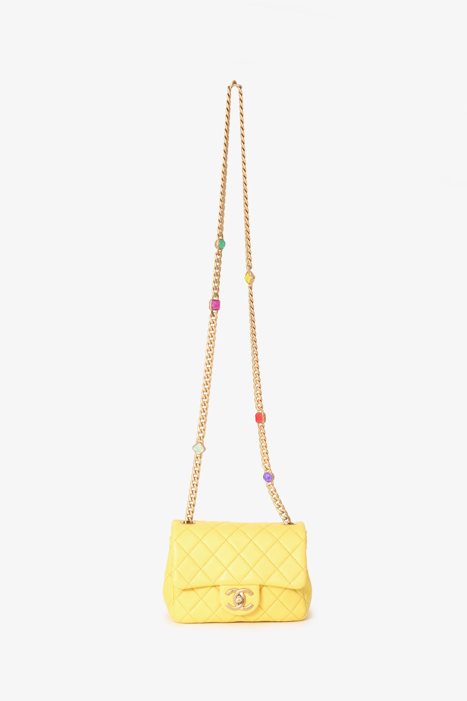 Pre-Loved Chanel™ 2021 Yellow Quilted Lambskin Mini Pearl Samba Flap Crossbody Bag