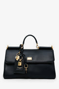 Dolce & Gabbana Black Leather Medium My Sicily Top Handle Bag With Strap