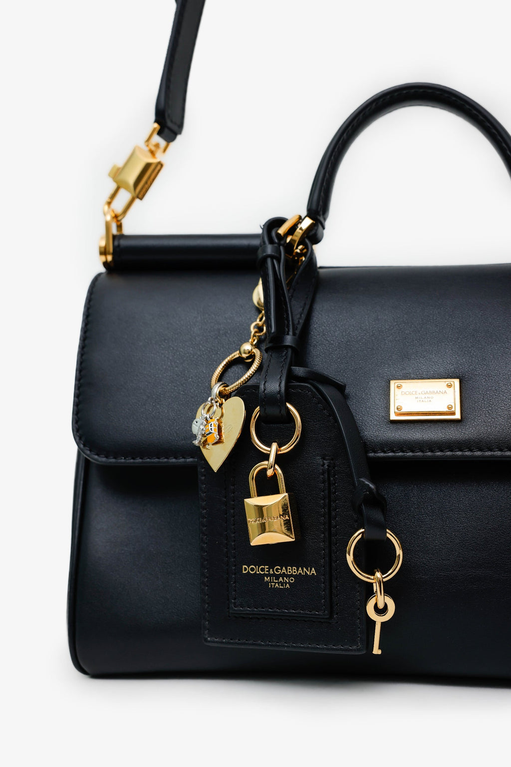 Dolce & Gabbana Black Leather Medium My Sicily Top Handle Bag With Strap