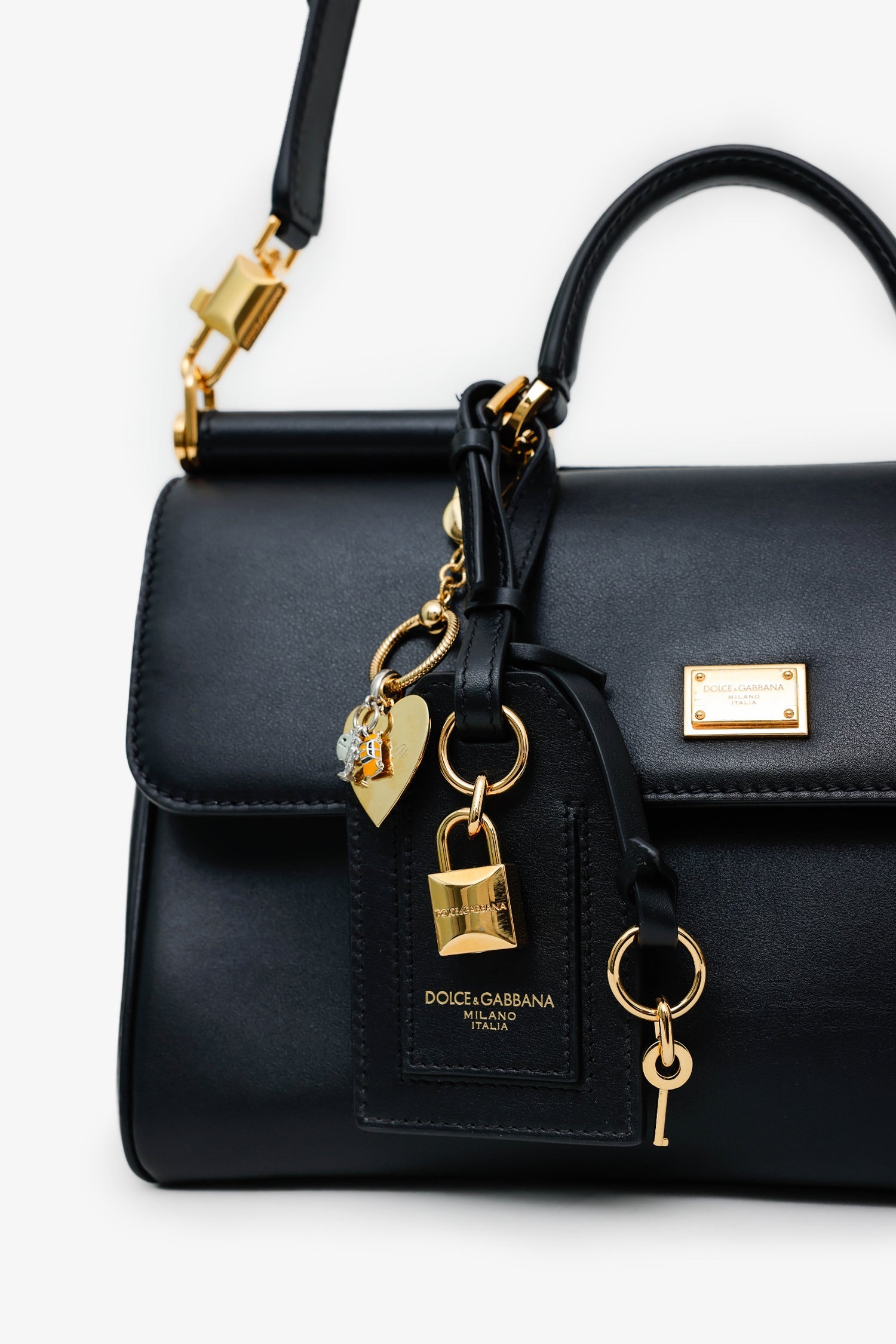 Dolce & Gabbana Black Leather Medium My Sicily Top Handle Bag With Strap