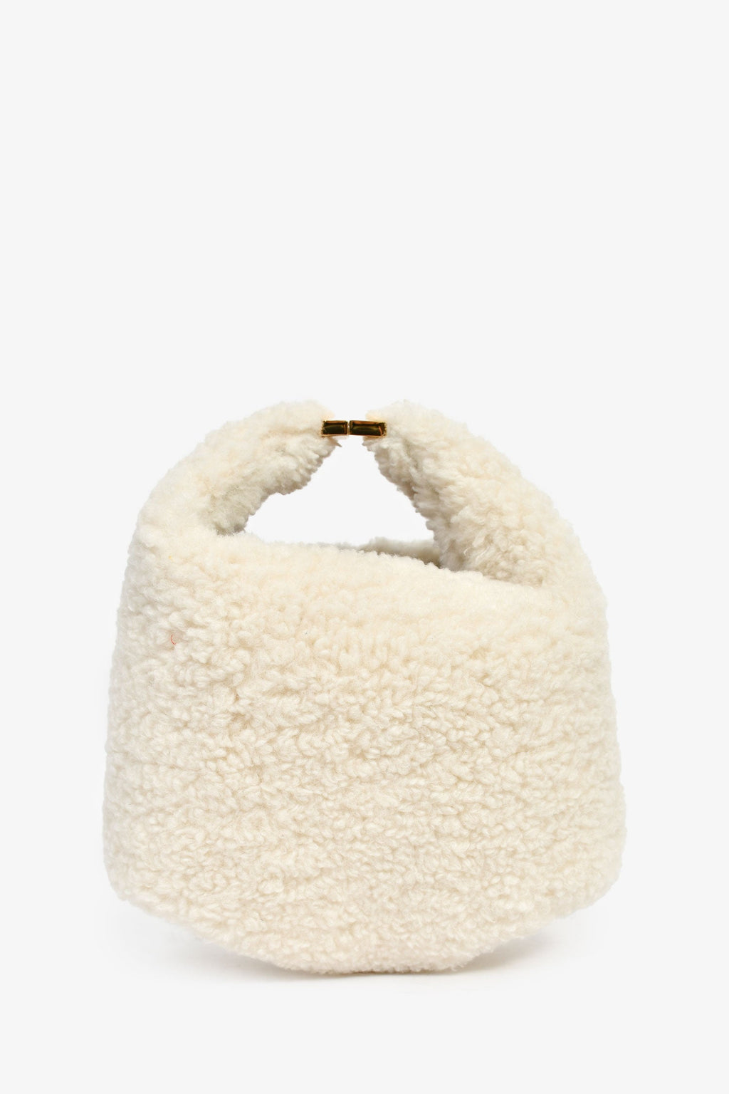 Polene Cream/Brown Shearling/Leather Top Handle