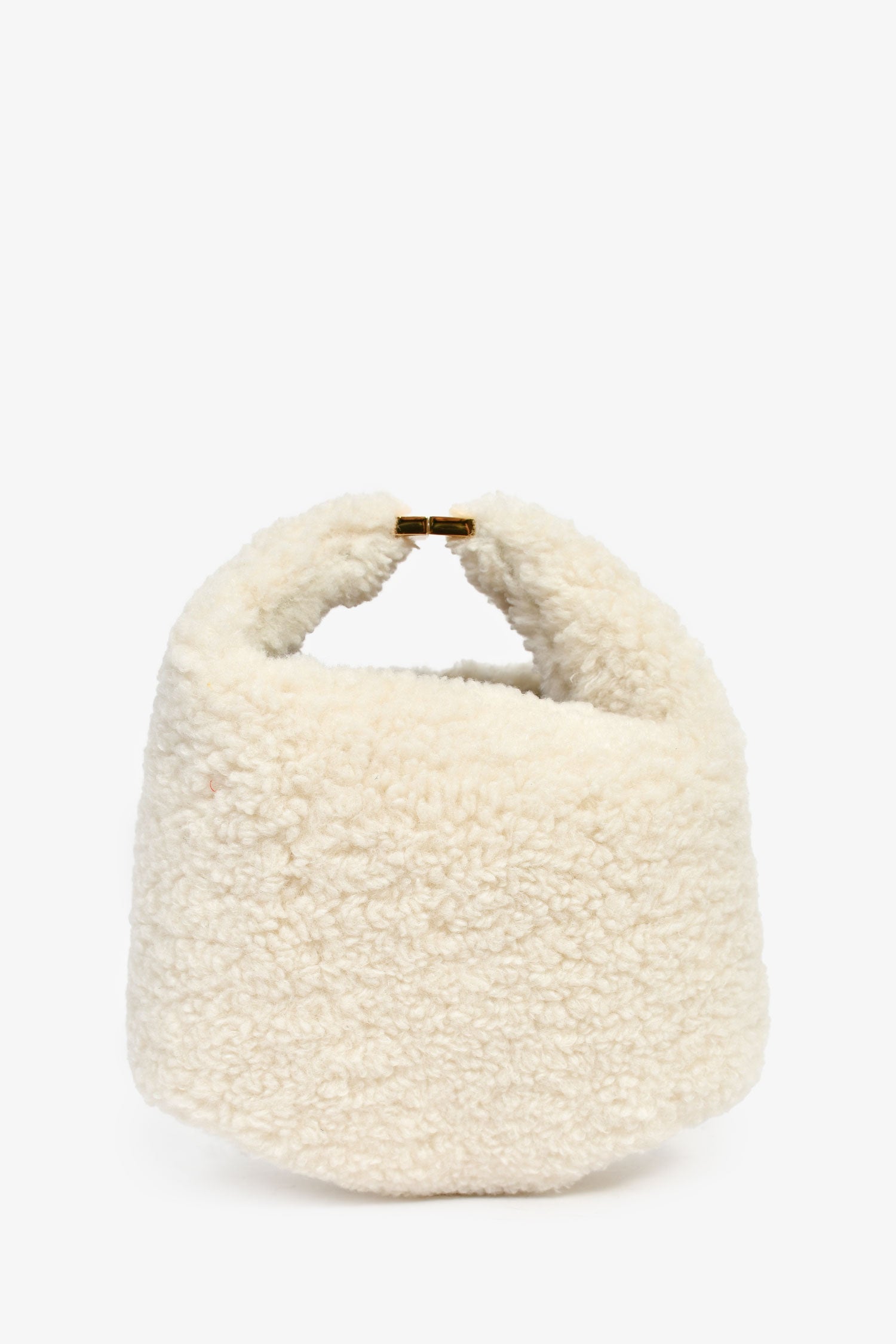 Polene Cream/Brown Shearling/Leather Top Handle