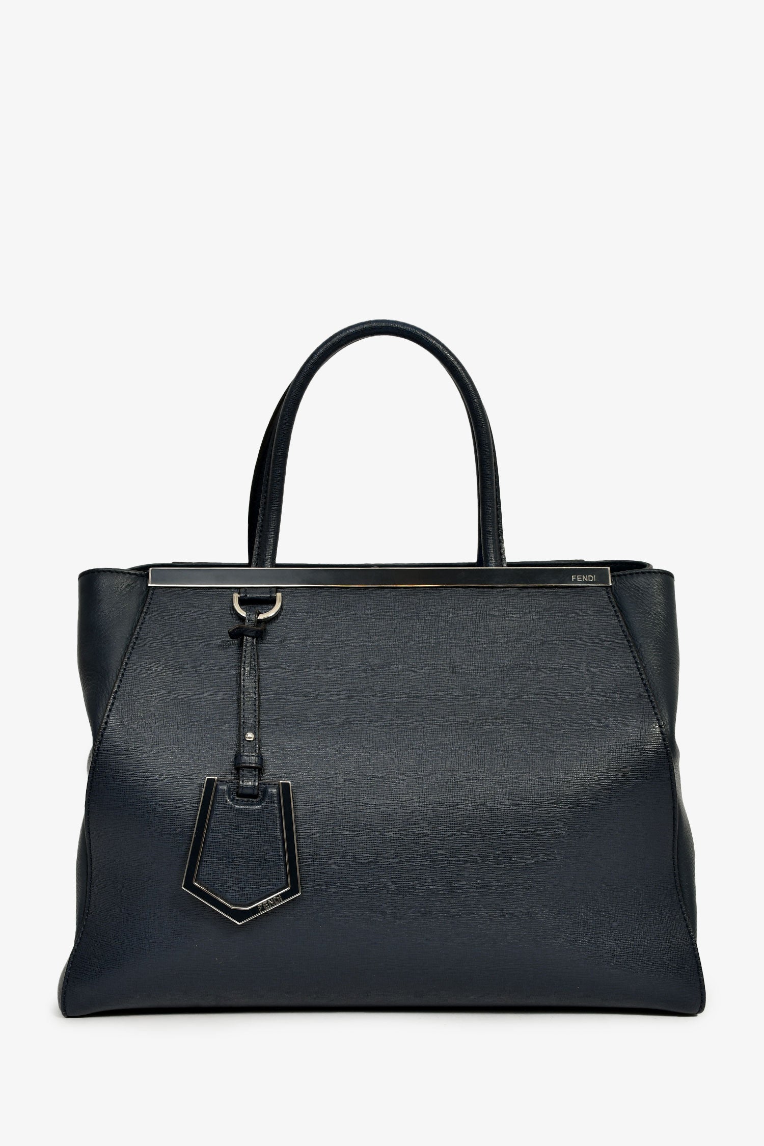Fendi Navy Leather Medium 2Jours Tote With Strap
