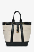 Veronica Beard Beige Canvas/Black Leather Tote With Strap