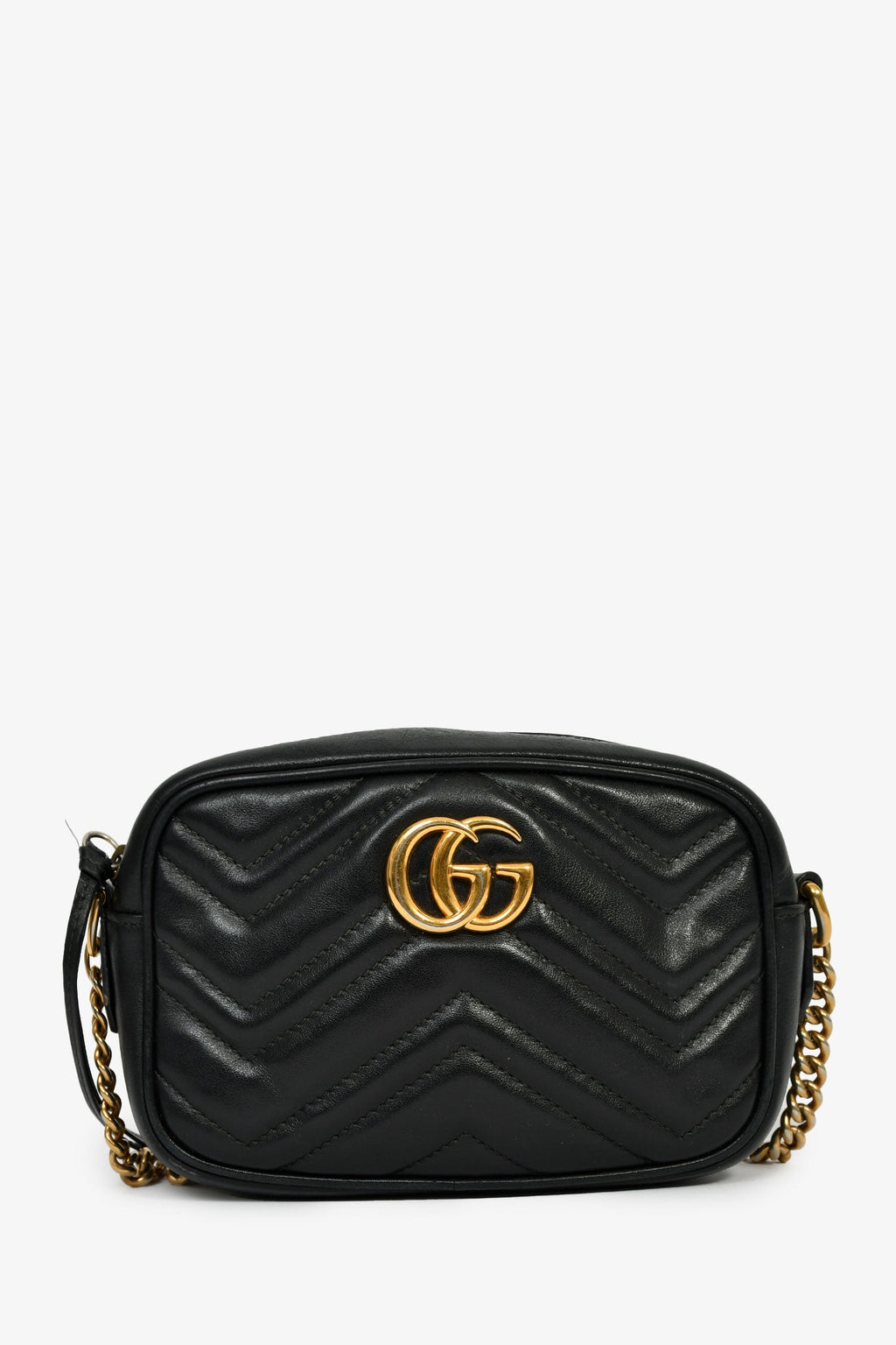 Gucci Black Leather GG Marmont Crossbody Bag