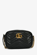 Gucci Black Leather GG Marmont Crossbody Bag