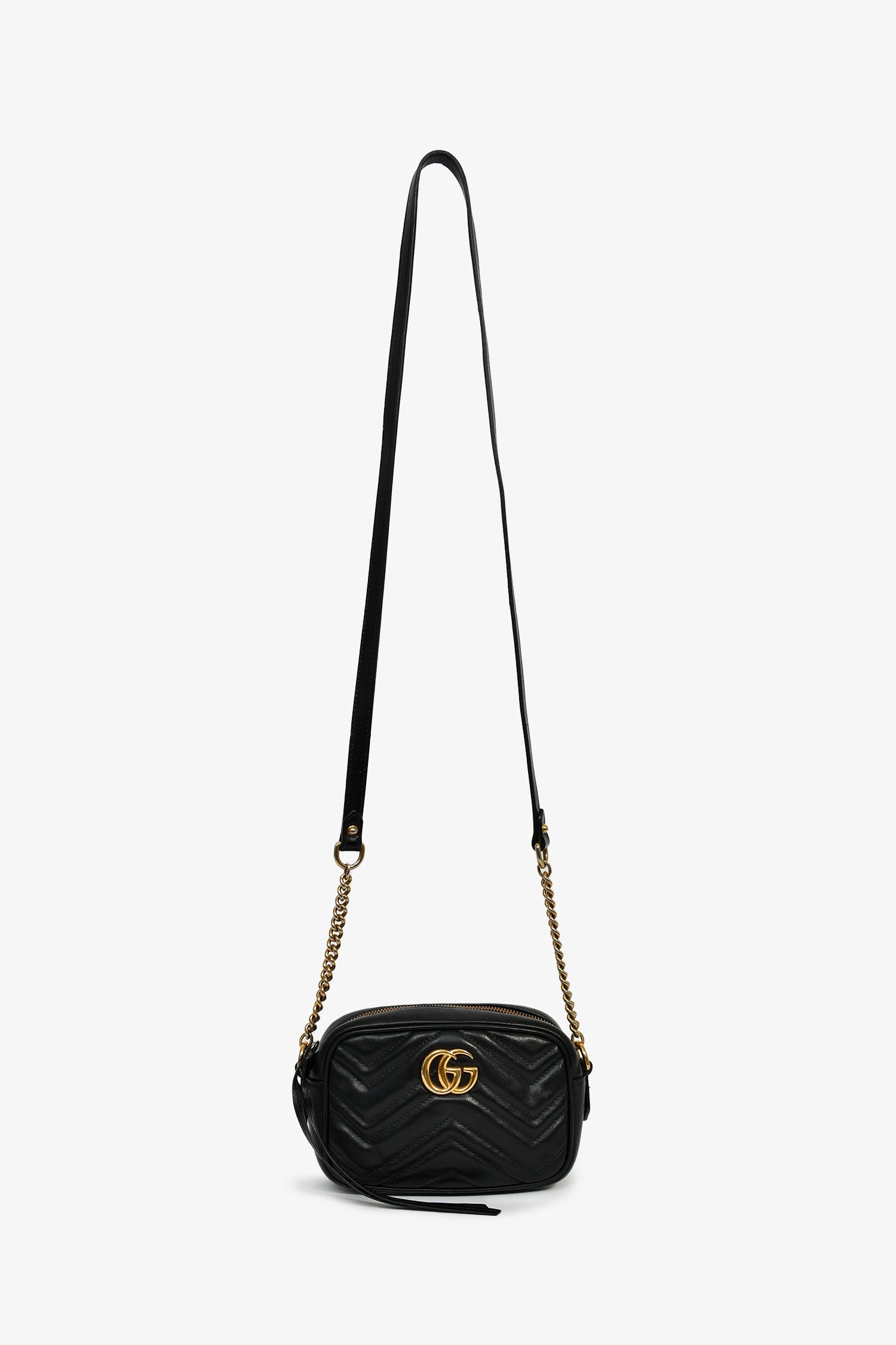 Gucci Black Leather GG Marmont Crossbody Bag