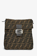 Fendi Brown FF Zucca Canvas Square Baguette Shoulder Bag
