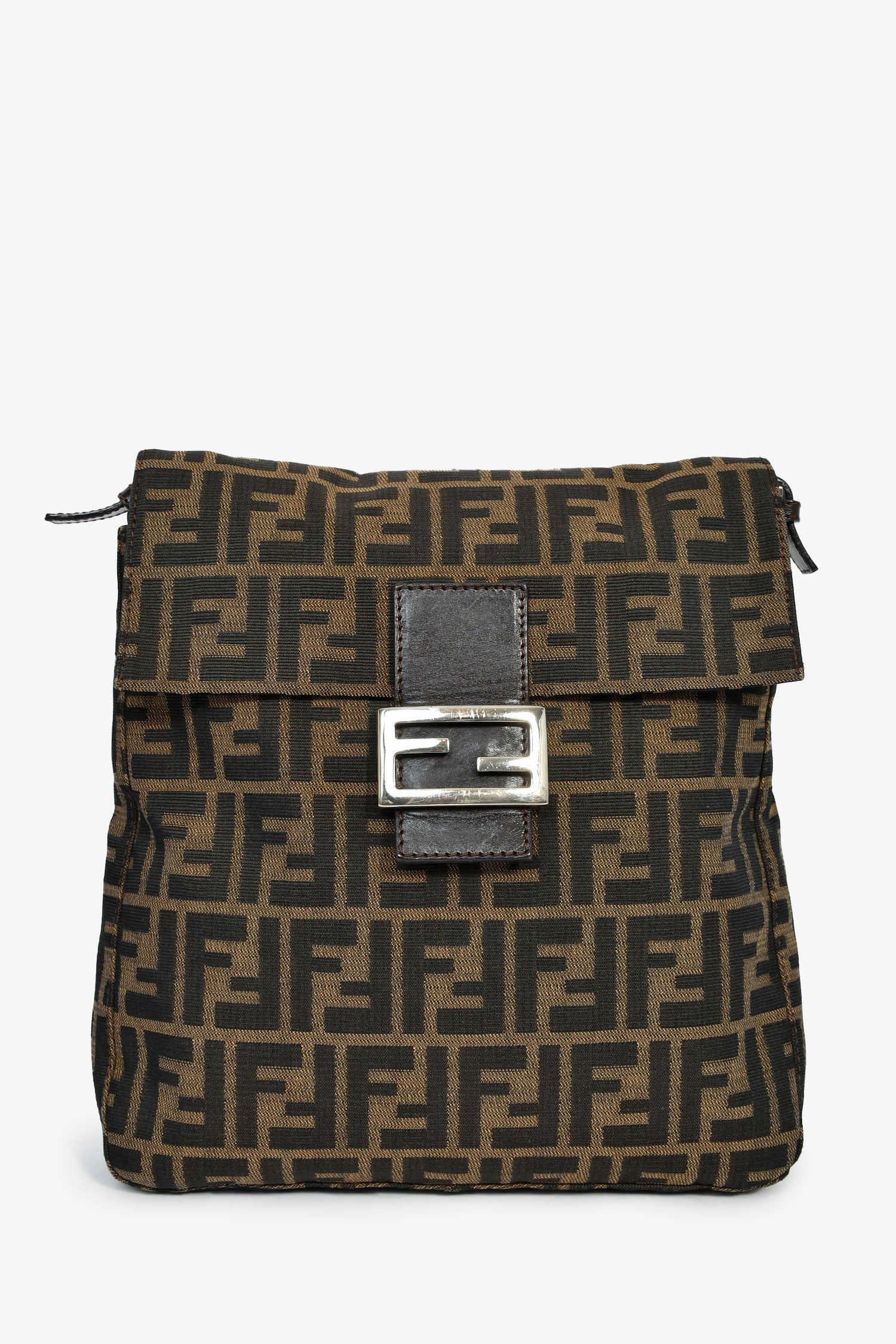 Fendi Brown FF Zucca Canvas Square Baguette Shoulder Bag