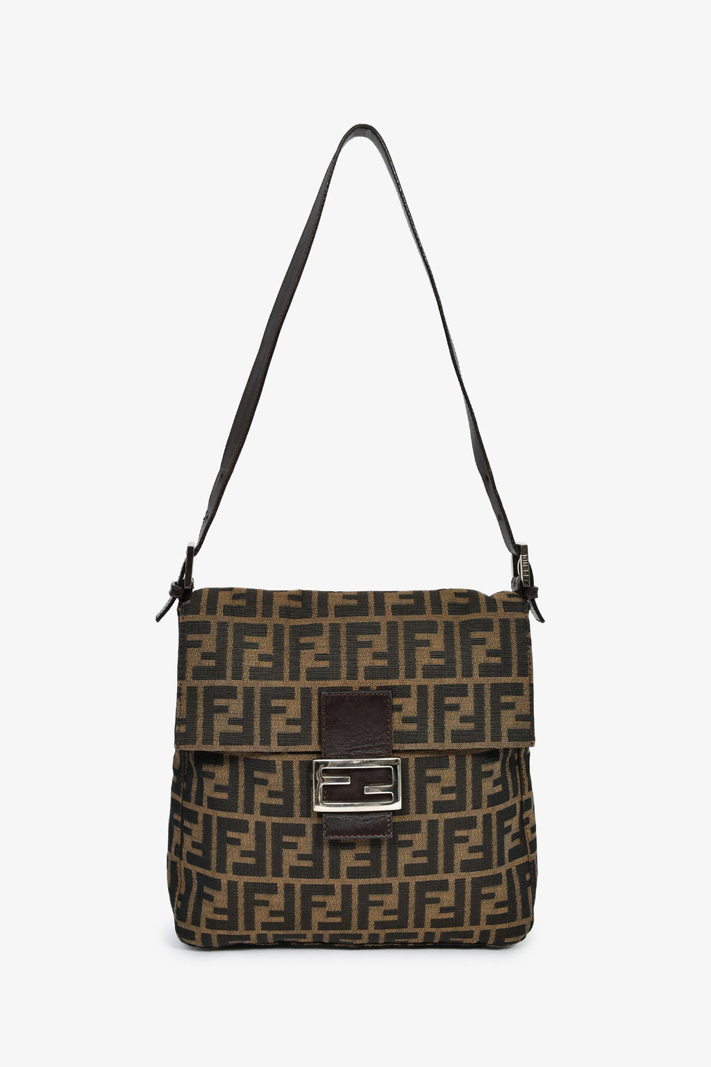 Fendi Brown FF Zucca Canvas Square Baguette Shoulder Bag