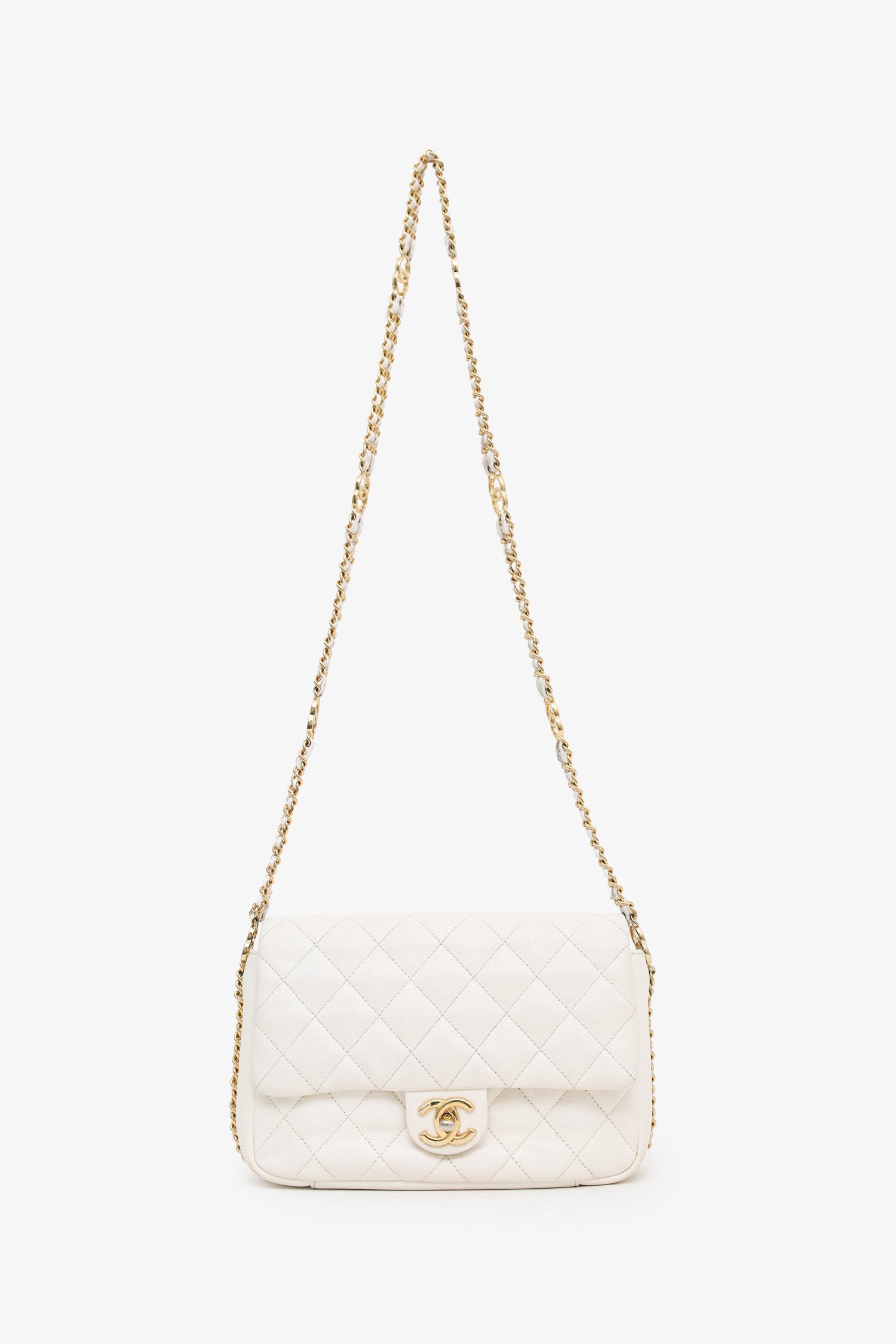 Pre-Loved Chanel™ 2022 White Caviar Quilted Leather Small CC You Flap Bag