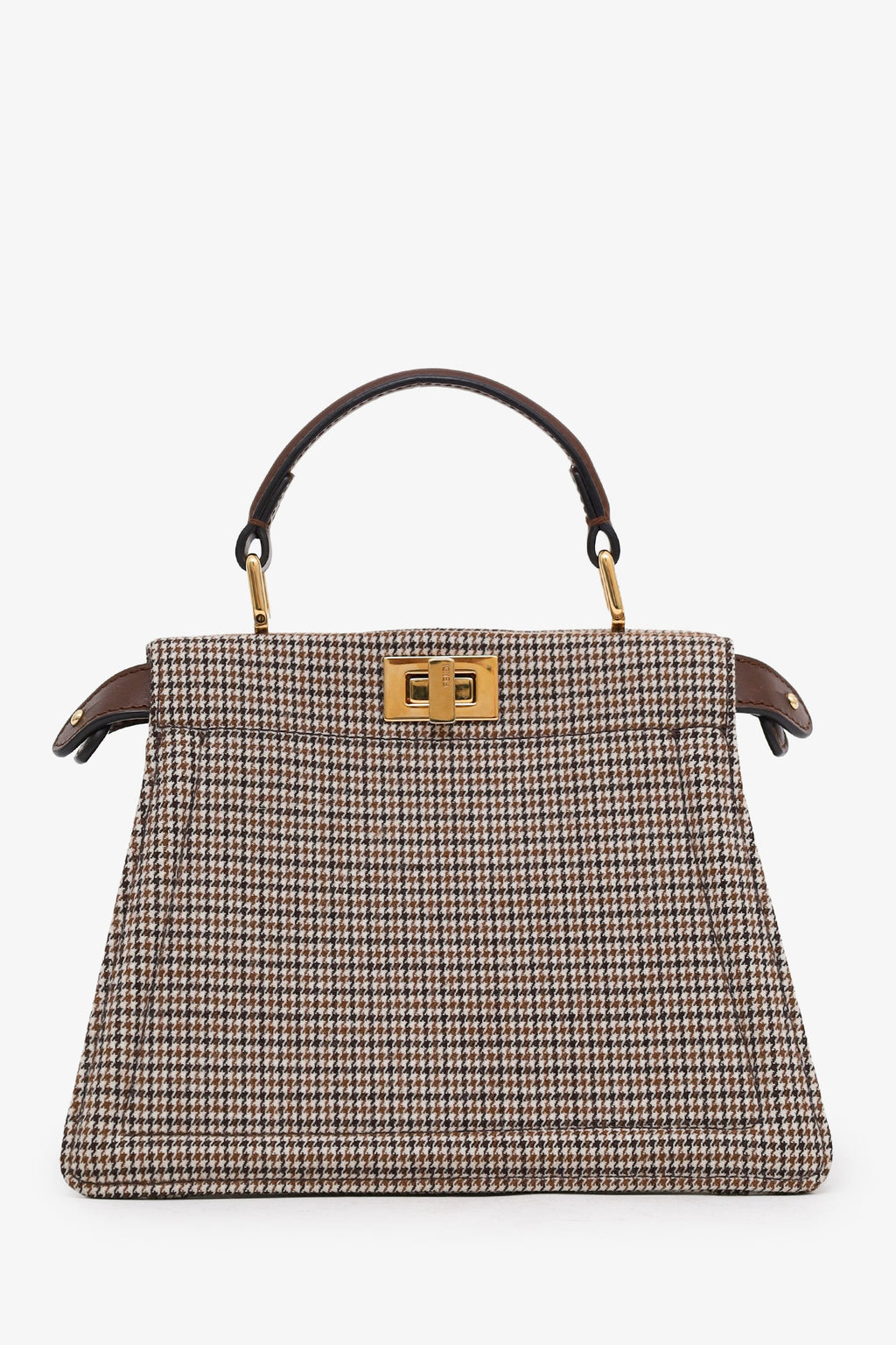 Fendi Brown Wool Houndstooth Peekaboo IseeU Petite Handbag