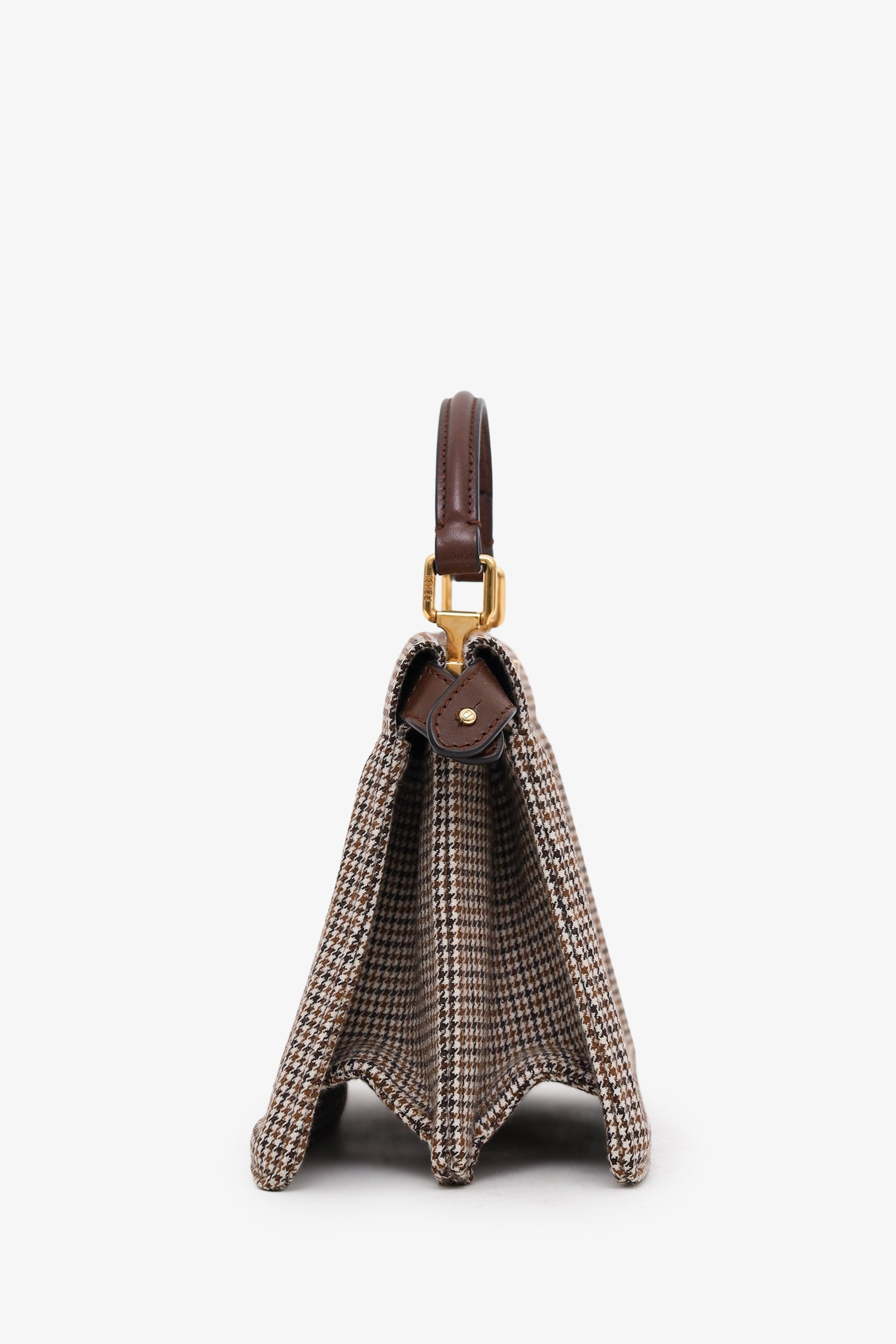 Fendi Brown Wool Houndstooth Peekaboo IseeU Petite Handbag