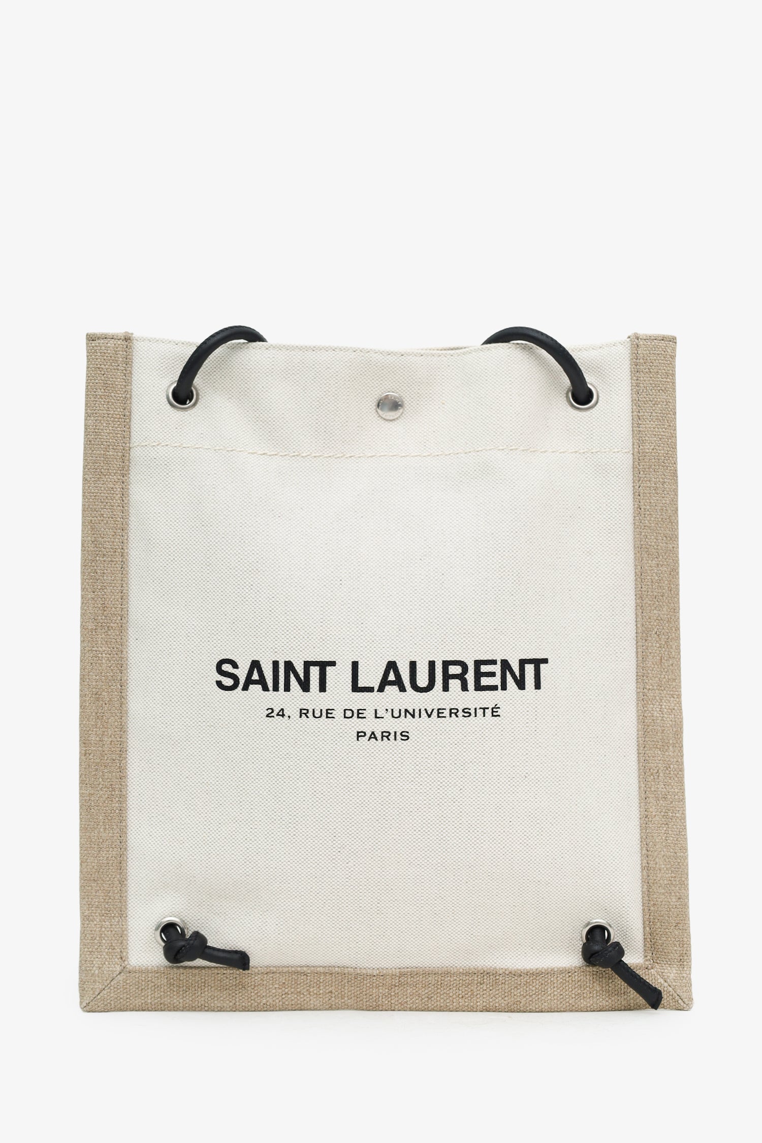 Saint Laurent Beige Linen Calfskin Rive Gauche Drawstring Backpack