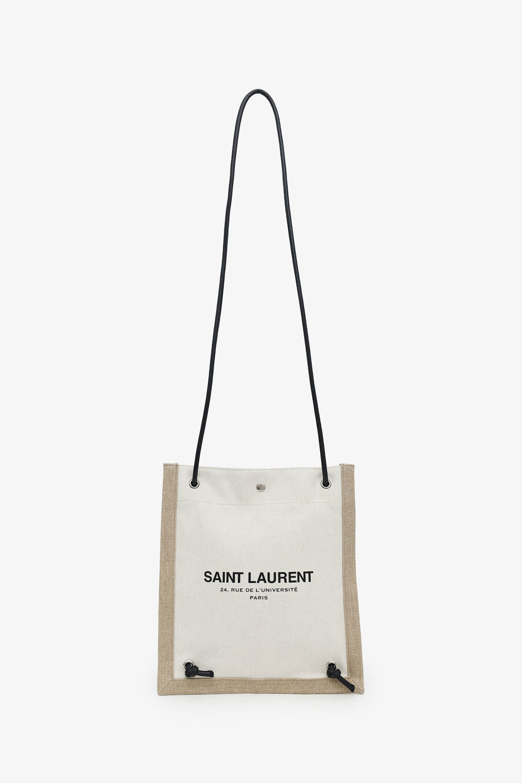 Saint Laurent Beige Linen Calfskin Rive Gauche Drawstring Backpack