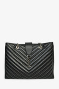 Saint Laurent Black Leather Studded Matelasse Chevron Leather Large Shopping Tote Bag