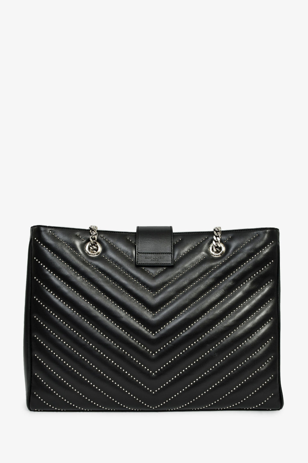 Saint Laurent Black Leather Studded Matelasse Chevron Leather Large Shopping Tote Bag
