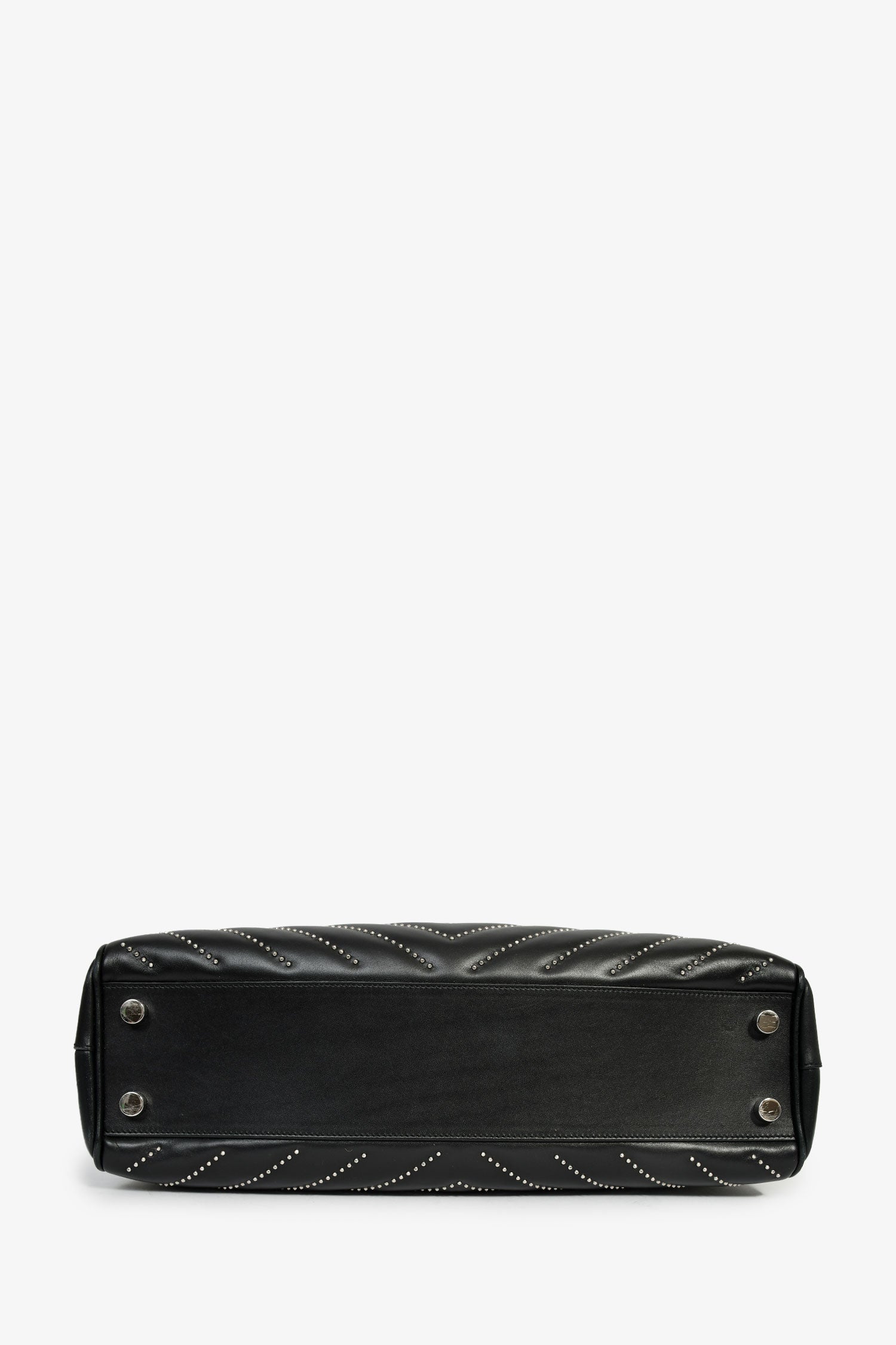 Saint Laurent Black Leather Studded Matelasse Chevron Leather Large Shopping Tote Bag