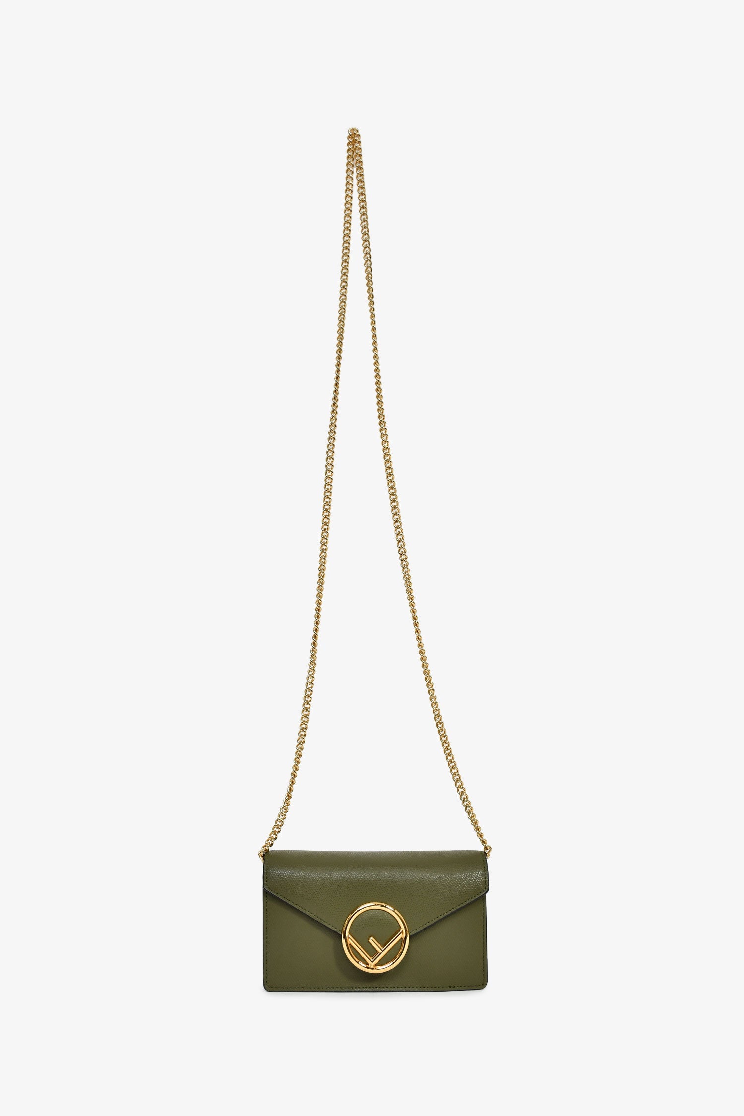 Fendi Olive Green Leather 'F Is Fendi' Belt Bag On Chain