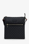 Gucci Black GG Monogram Web Flat Medium Messenger Bag
