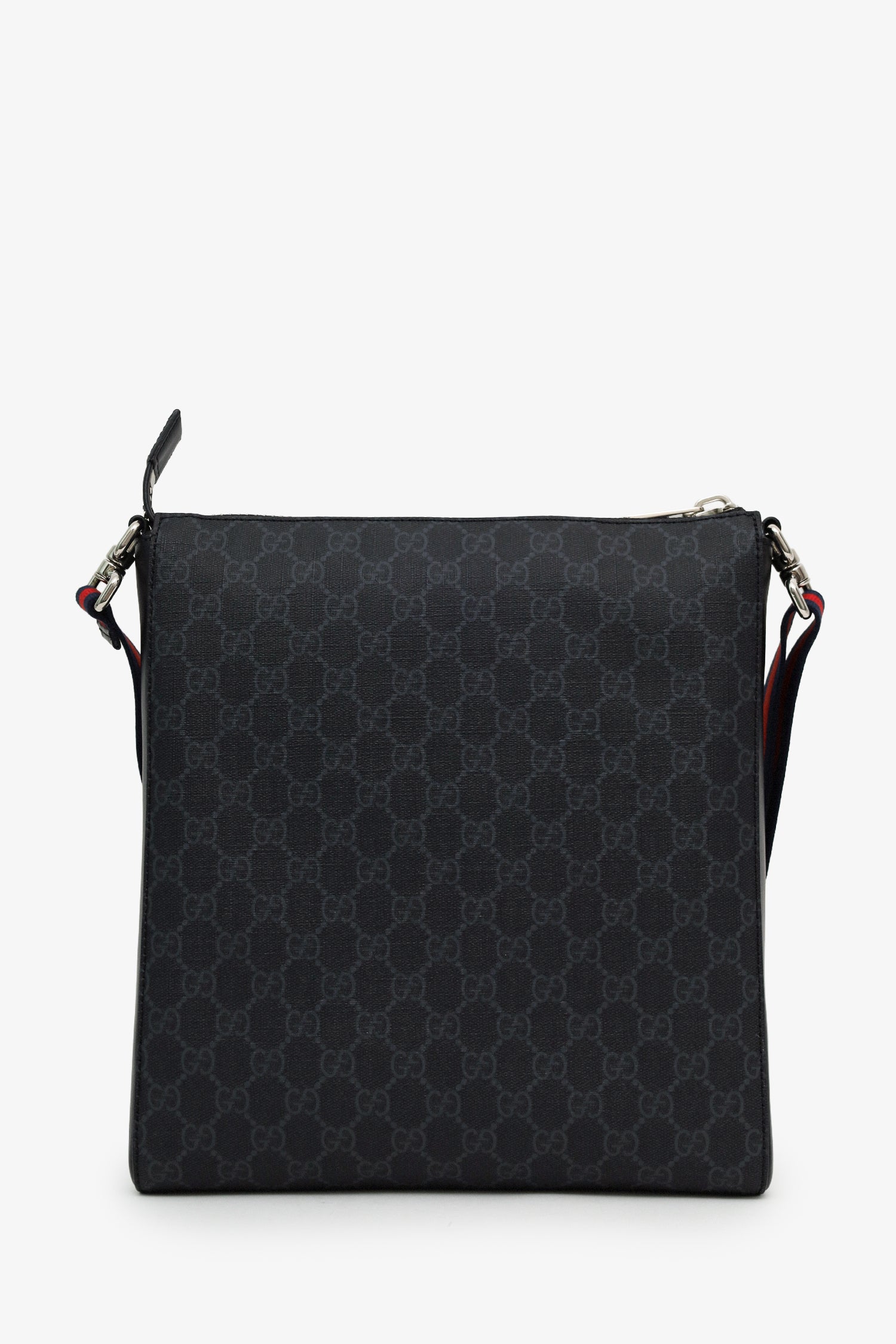 Gucci Black GG Monogram Web Flat Medium Messenger Bag