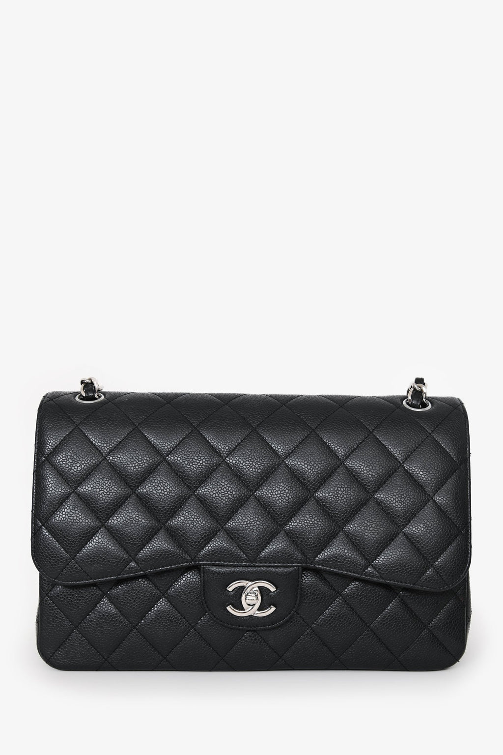 Pre-Loved Chanel™ 2020 Black Caviar Leather Jumbo Double Flap Bag