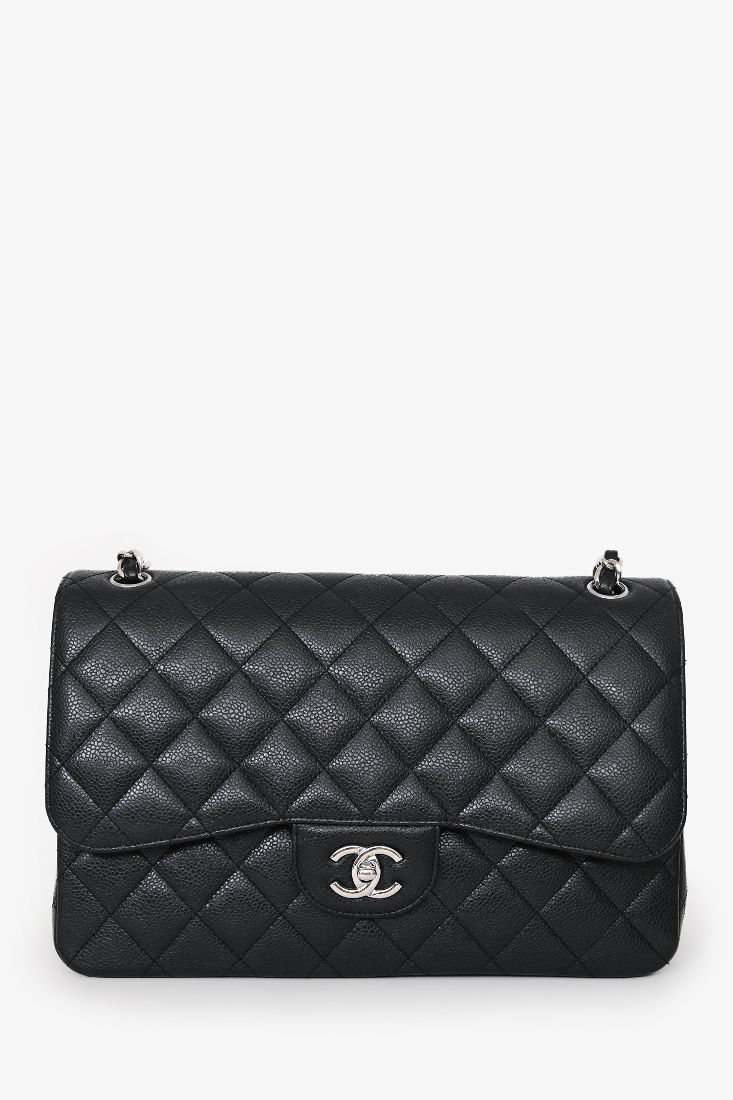 Pre-Loved Chanel™ 2020 Black Caviar Leather Jumbo Double Flap Bag