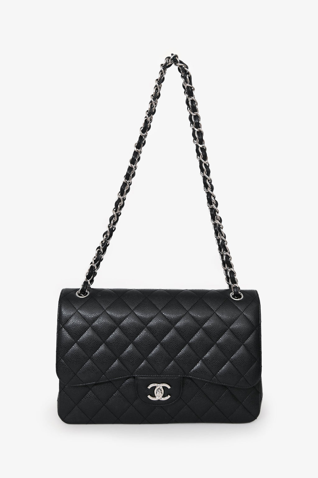 Pre-Loved Chanel™ 2020 Black Caviar Leather Jumbo Double Flap Bag