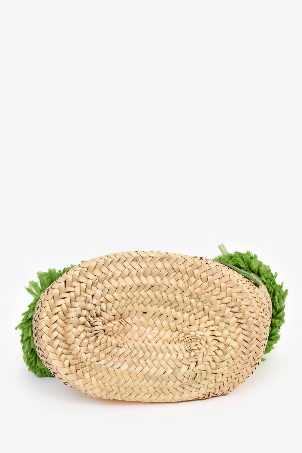 Miu Miu Green/Brown Raffia Logo Fringe Tote