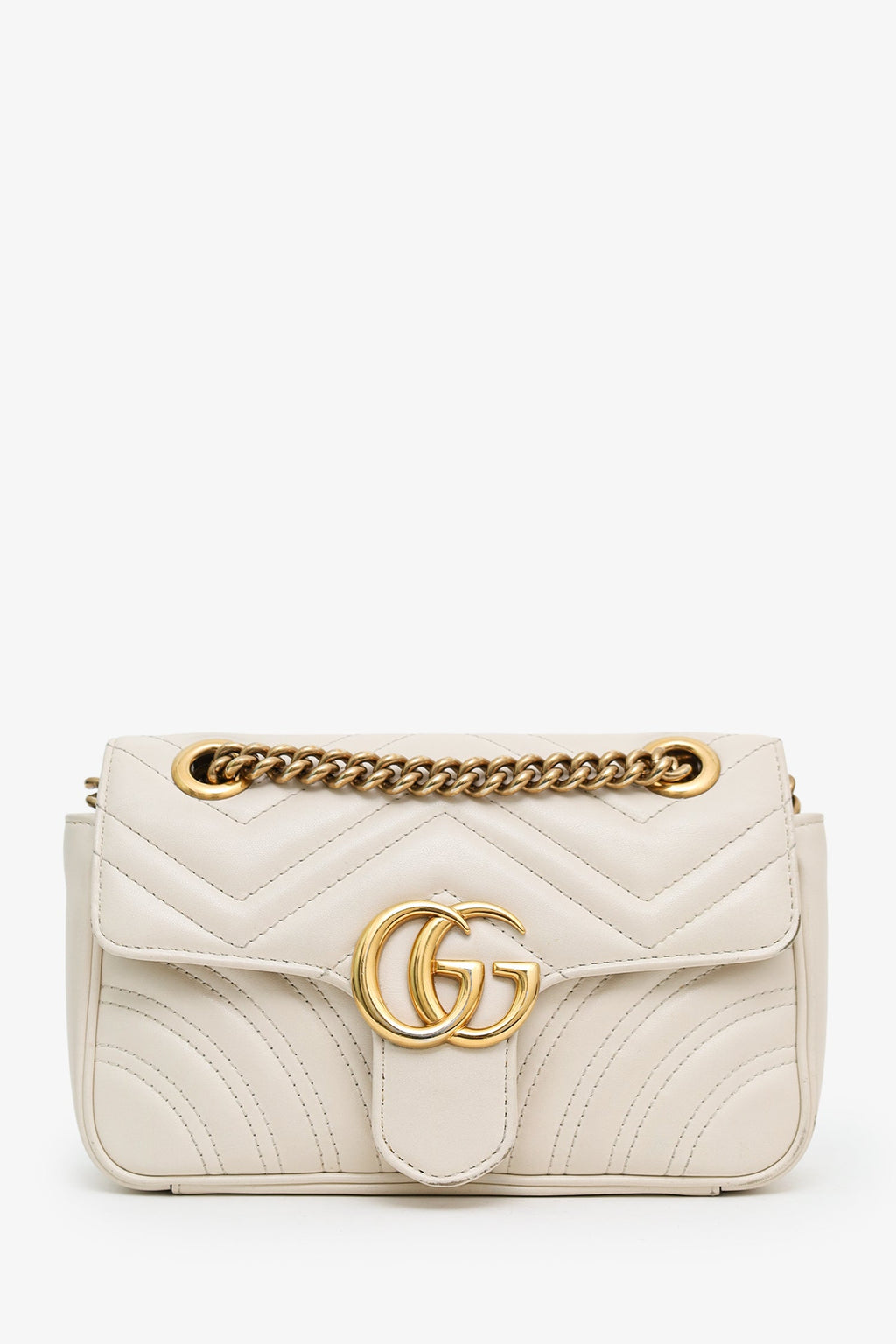 Gucci White Leather Small Marmont Shoulder Bag