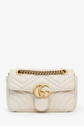 Gucci White Leather Small Marmont Shoulder Bag