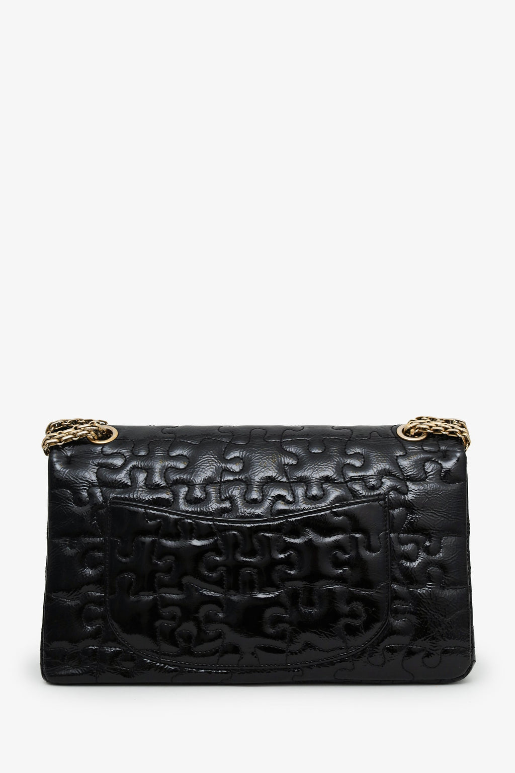 Pre-Loved Chanel™  2008-09 Black Crackled Patent Puzzle Reissue 2.55 Double Flap 226 Shoulder Bag