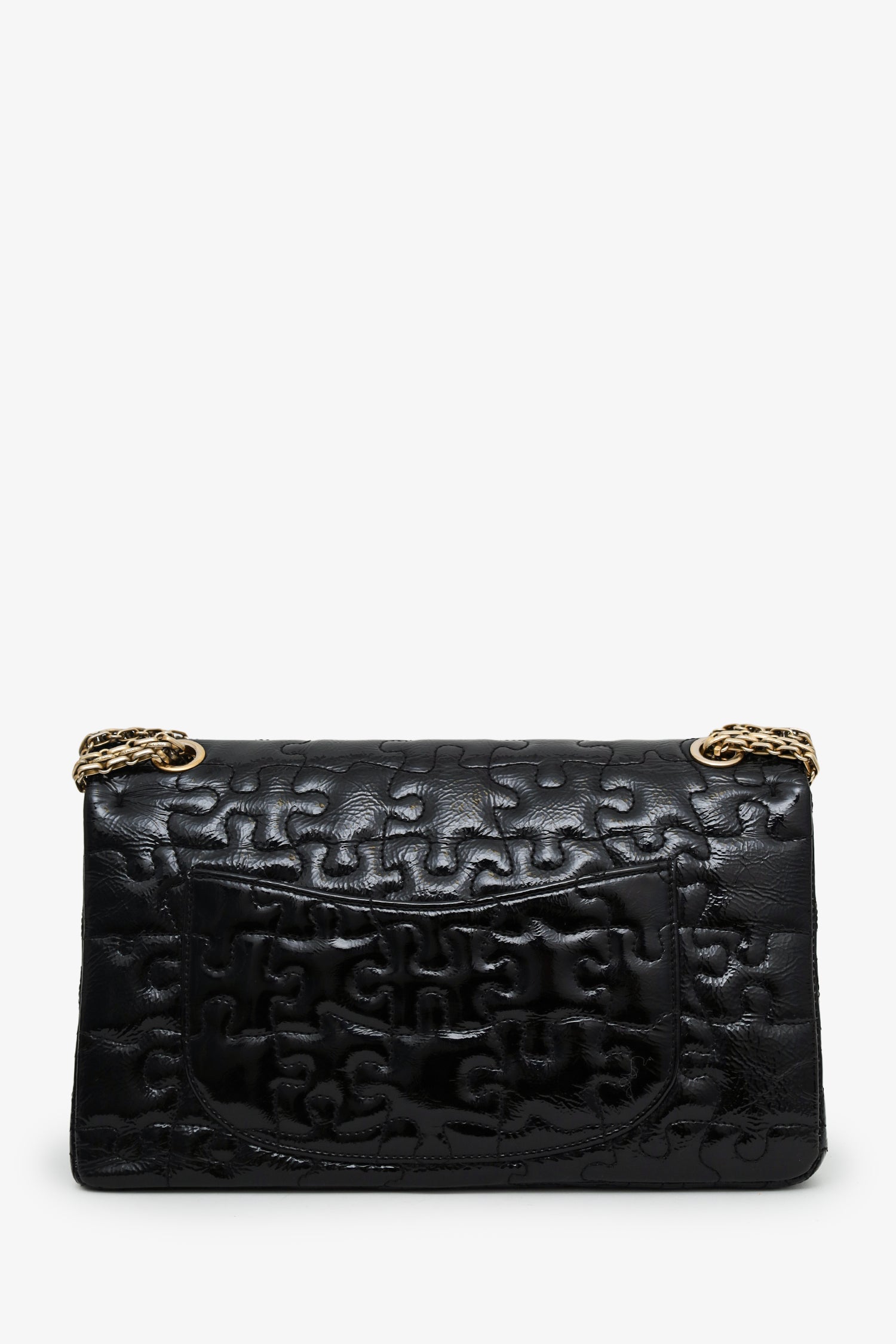 Pre-Loved Chanel™  2008-09 Black Crackled Patent Puzzle Reissue 2.55 Double Flap 226 Shoulder Bag