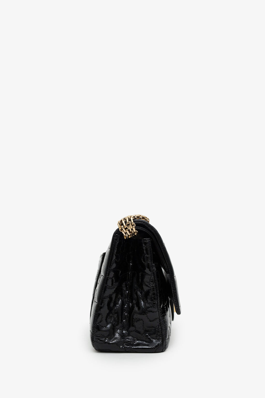 Pre-Loved Chanel™  2008-09 Black Crackled Patent Puzzle Reissue 2.55 Double Flap 226 Shoulder Bag